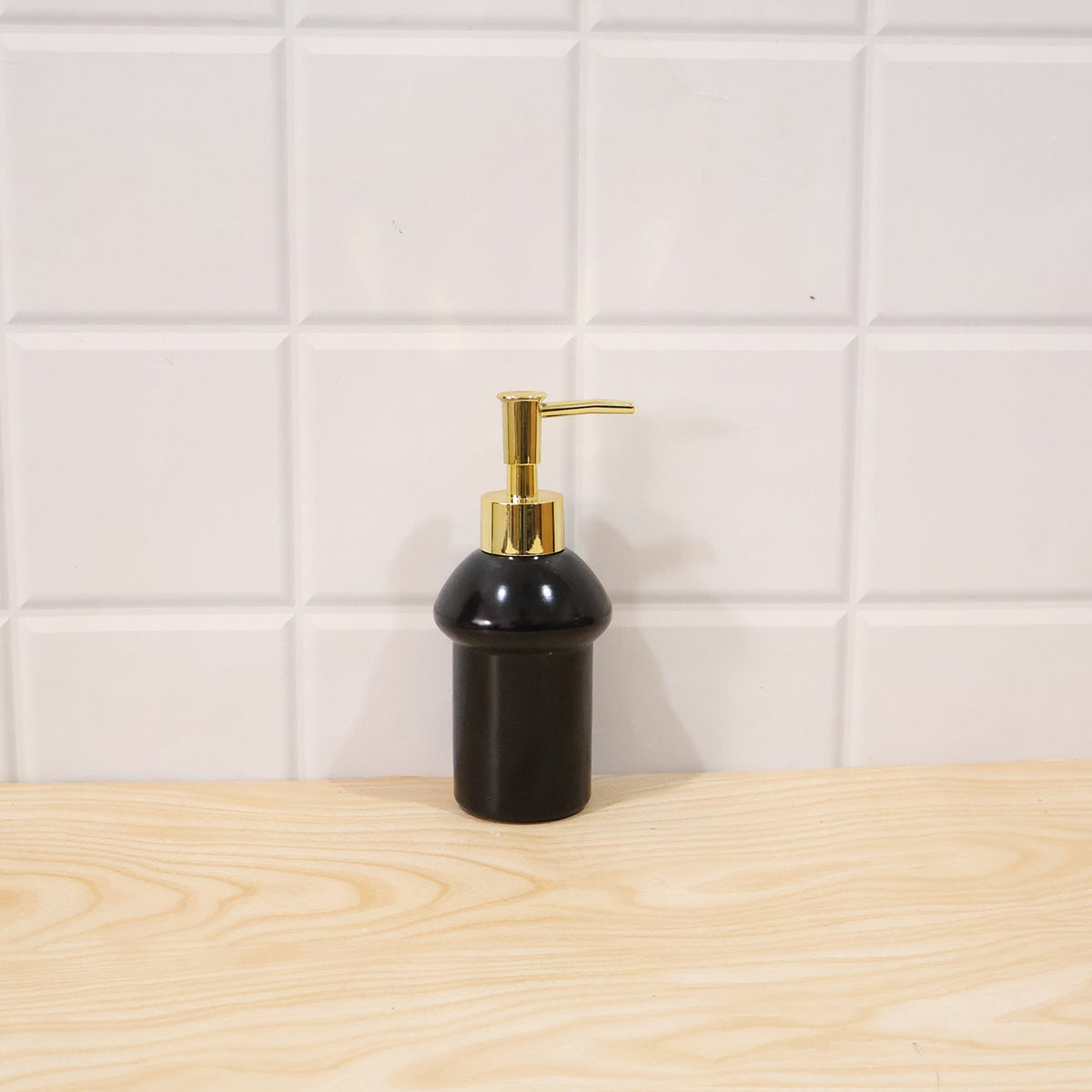 Decorative black glass soap dispenser for modern bathrooms