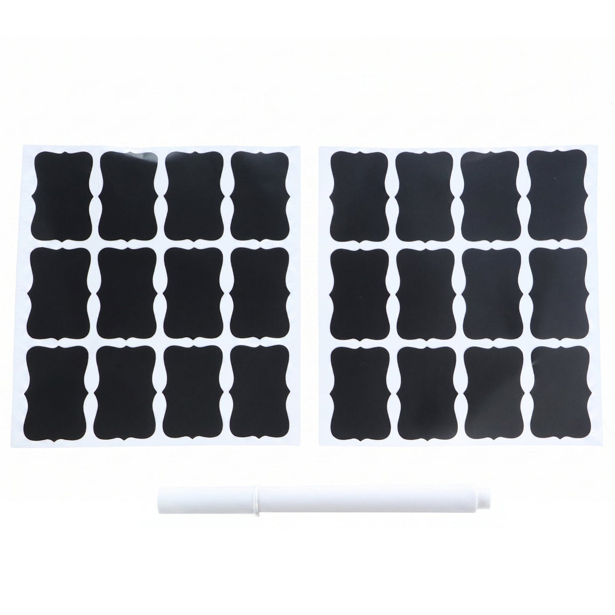 Removable jar labels with liquid chalk pen in fancy shapes