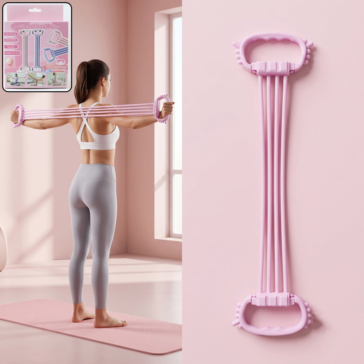 Multifunctional chest expander puller with 3 tube resistance band for home gym (1 pc)
